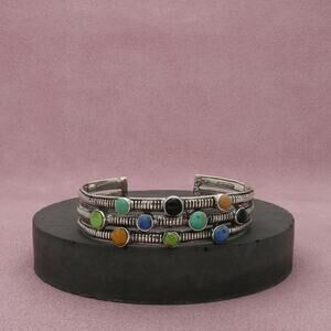 sterling silver turquoise onyx denim lapis cuff bracelet size 6.25in